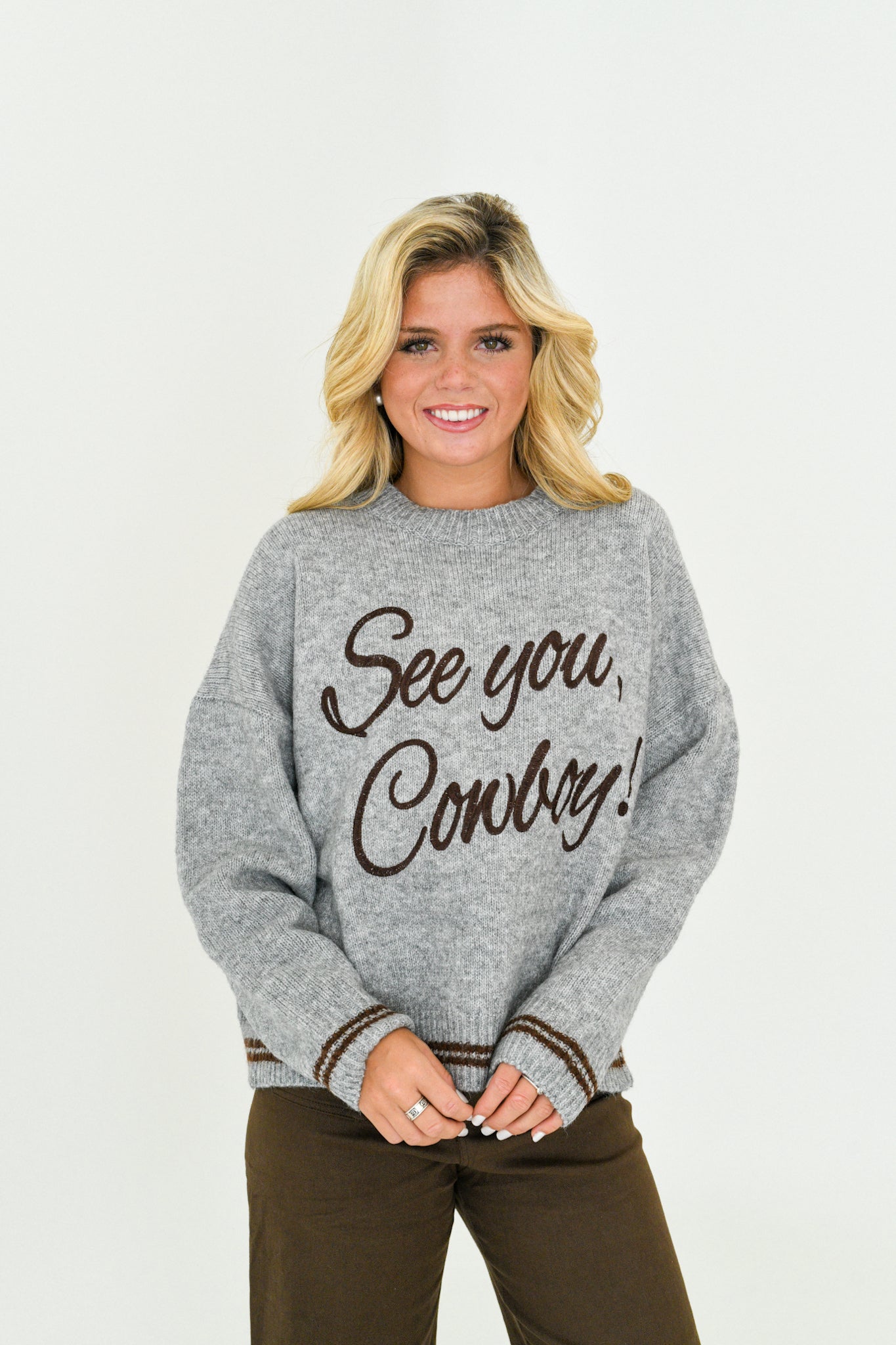 See you, Cowboy! Pullover Sweater-Heather Grey