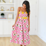 Amaya Strapless Midi Dress - Pink Multi