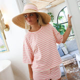 Fancy Striped Button Shorts - Hibiscus/Cream