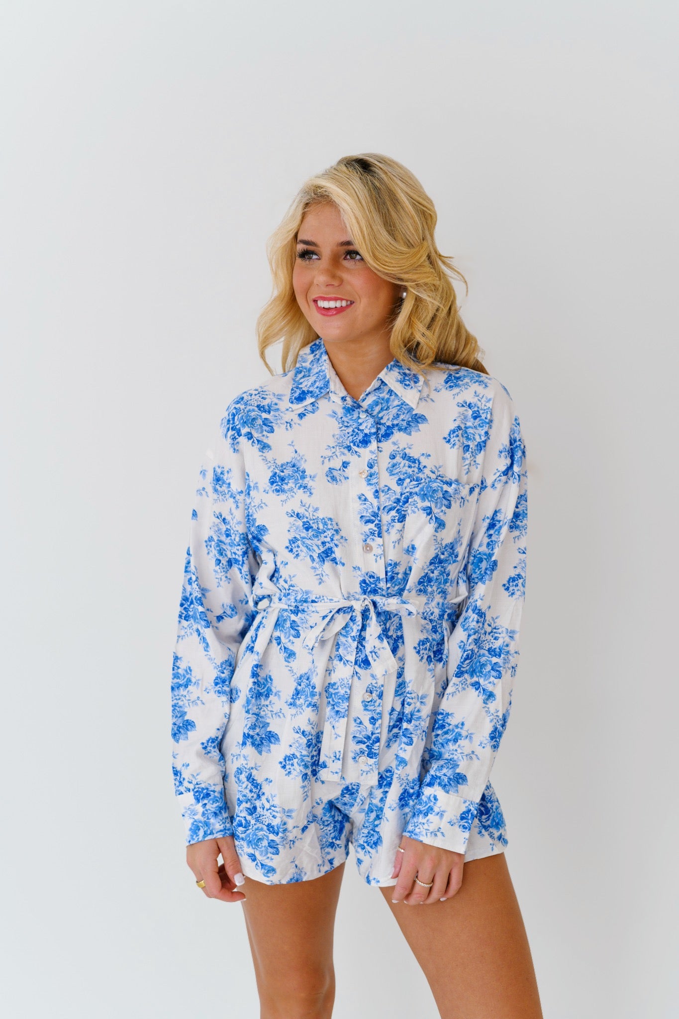 Layla Floral Romper - Off White Blue