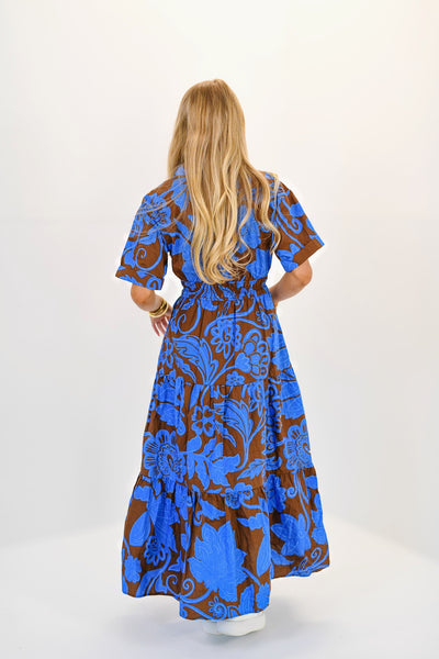 Ofelia Floral Apres Tiered Maxi Dress - Brown/Blue