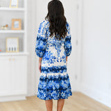 Skylar Belted Floral Dress - White/Blue