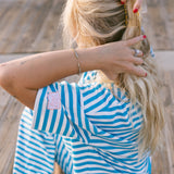 Fancy Buttoned Striped Short Sleeve Top