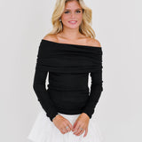 Andrea Off Shoulder Sweater Top - Black
