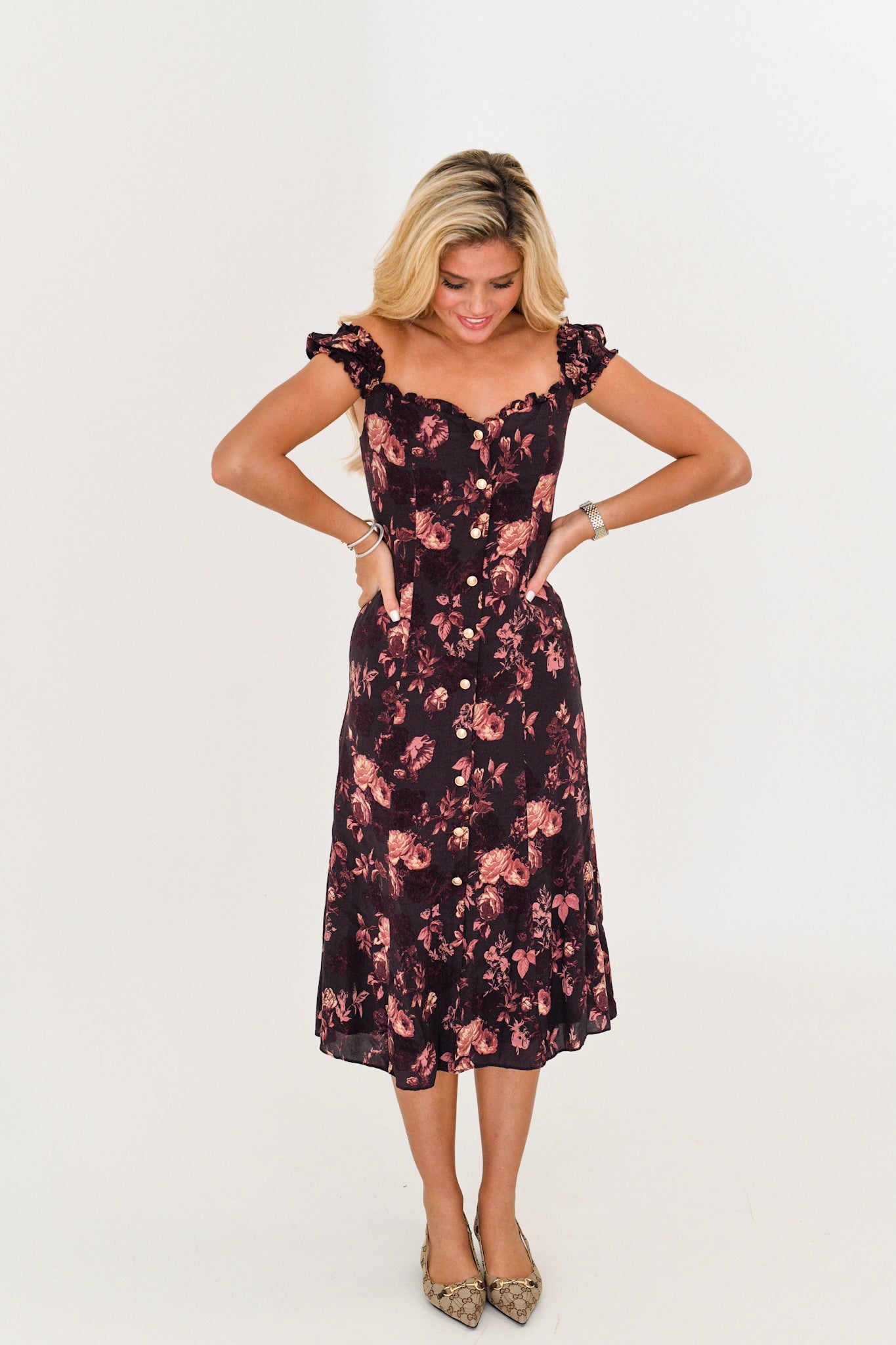 Jen Midi Dress - Brown Floral