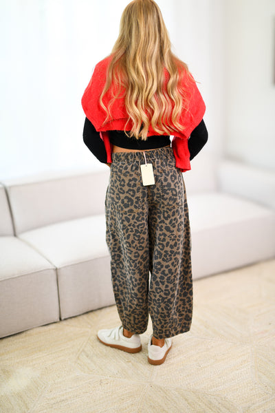 Josie Leopard Denim Drawstring Pants