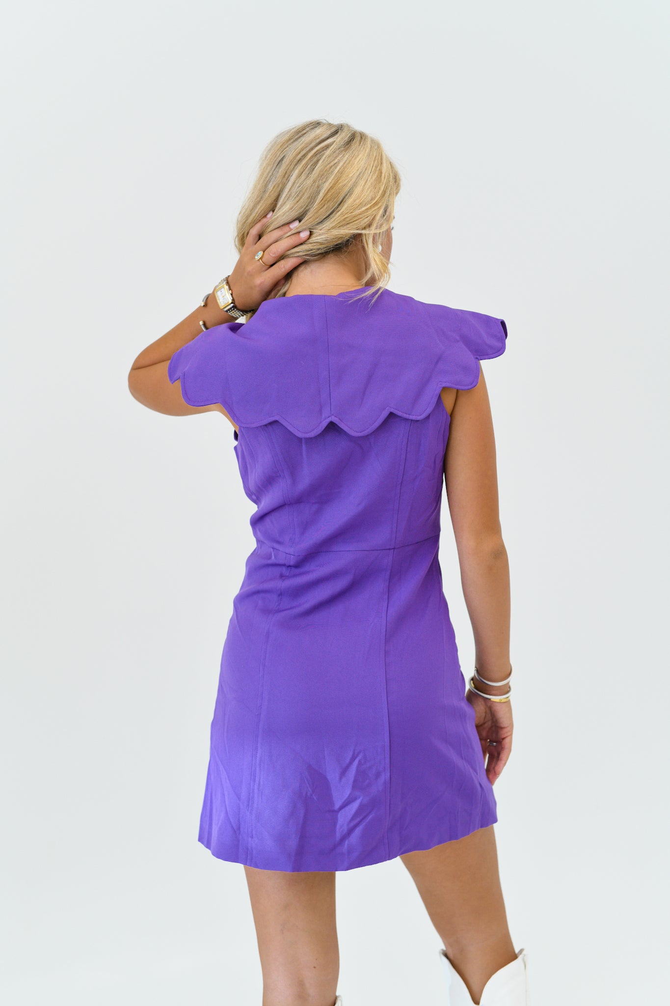 Riley Scalloped Detail Dress - Purple