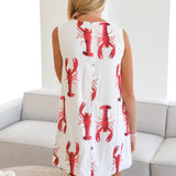 Olivia Lobster Print Shift Dress - Red/White
