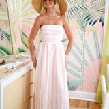 Pink Palm Stripe Strapless Maxi Dress - Ivory/Pink