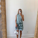 Flowering Mini Backless Dress - Green/White Pinstripe
