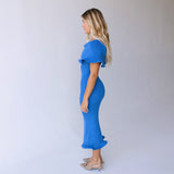 Anna Off Shoulder Sweater Midi Dress- Blue