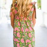 Mia Floral Mini Tie Dress - Green/Pink Flowers