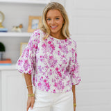 Indy Puffed Sleeve Top - Pink