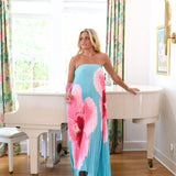 Haley Printed Pleated Maxi Tube Dress - Teal/Pink