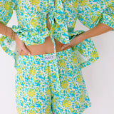 Dani Tie Front and Shorts Set - Teal/Lime