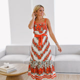 Ashlyn Abstract Floral Pattern Maxi Dress-Red/White
