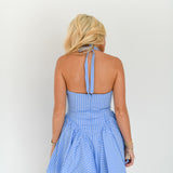 Ollie Open Back Bubble Hem Mini Dress - Blue