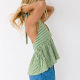 Astrid Striped Knitted Halter Neck Top - Green