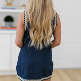Mya Embroider Skirt Set - Navy