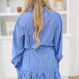 Lizzy Belted Mini Dress - Blue White Black