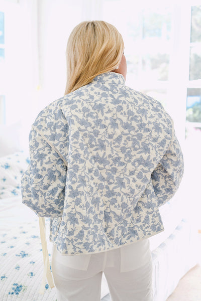 Kaylyn Quilted Jacket - Ivory Blue Floral