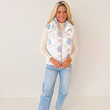 Whitney Floral Printed Vest Hoodie - White