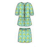 Dani Tie Front and Shorts Set - Teal/Lime