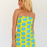 Shyla Strapless Mini Dress - Lime/Turquoise Polka Dots