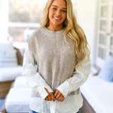 Lisa Shirt Layered Sweater Vest Top - Oatmeal