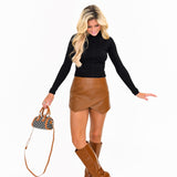 Zoe Leather Skort - Light Brown
