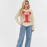 Layla Chunky Knit Lobster Sweater-Sand/Red