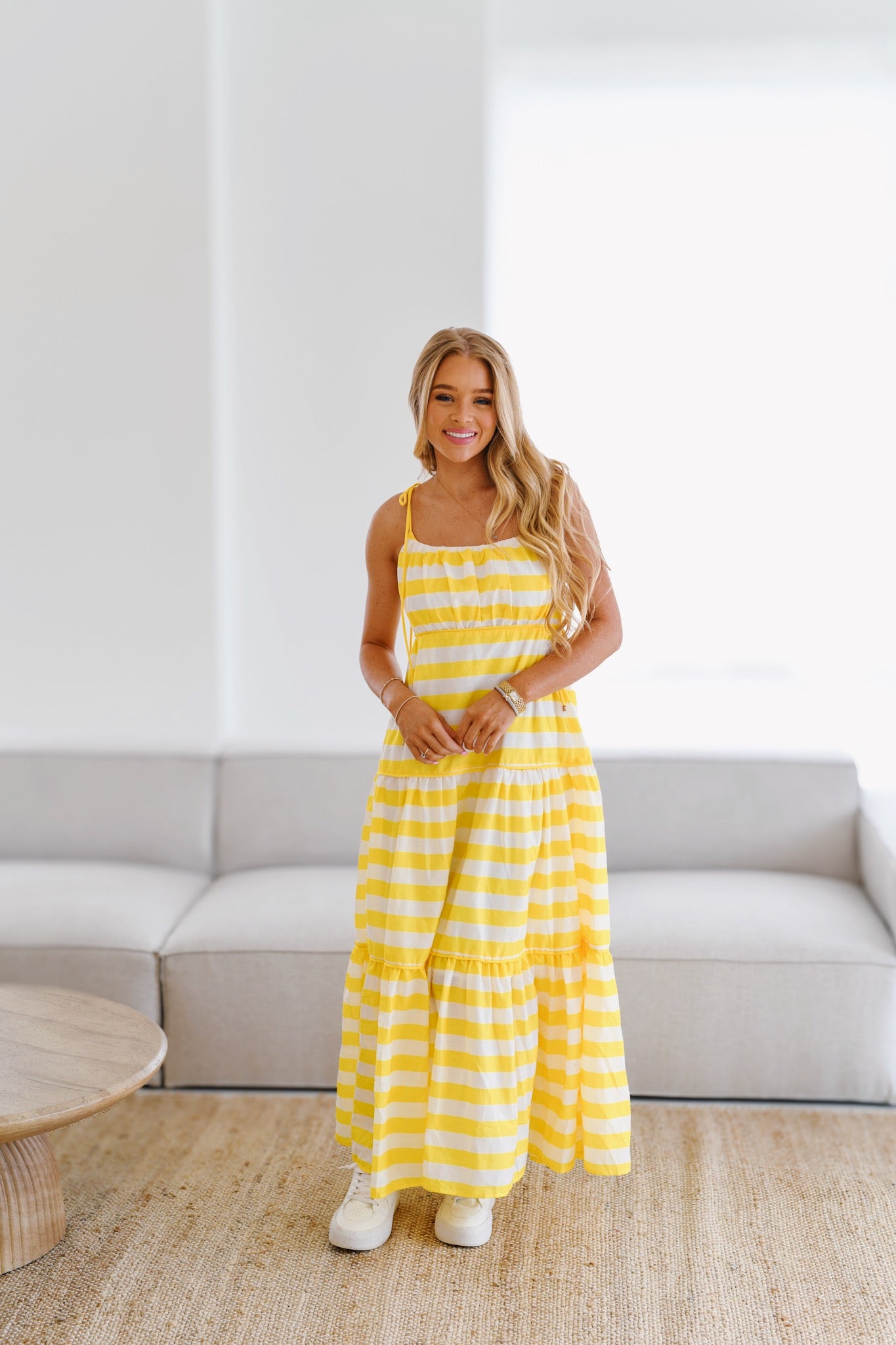 Naomi Striped Midi Dress-Yellow