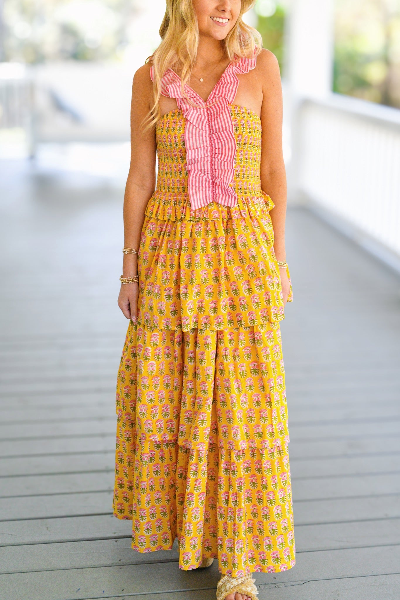 Kaiya Maxi Dress - Yellow/Pink Floral