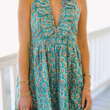 Victoria Frill Halter Mini Dress - Teal