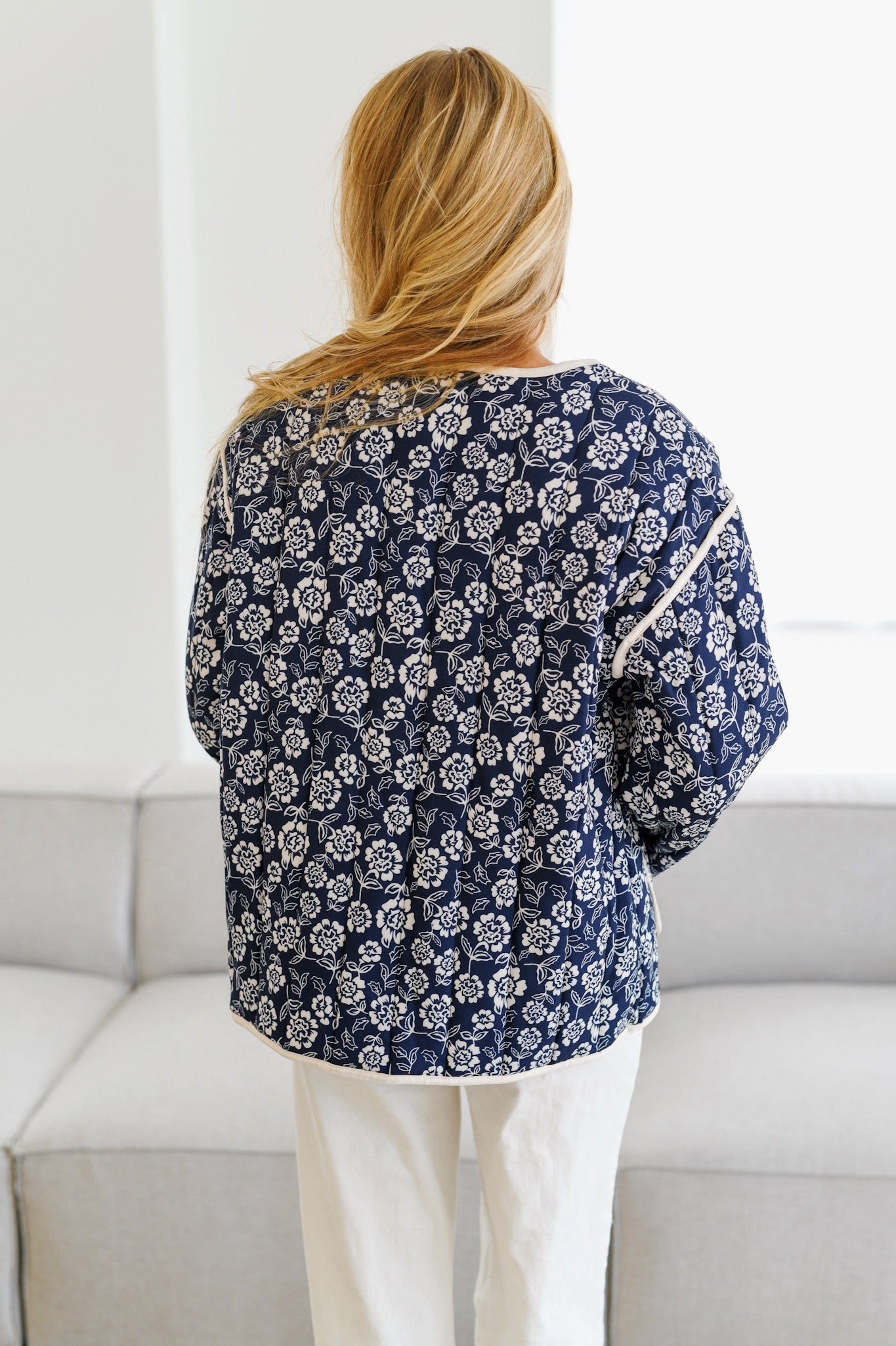 Jayla Printed Quilted Jacket-Navy/Cream