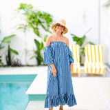 Brit Strapless Bubble Sleeve Maxi Dress - Blue Gingham