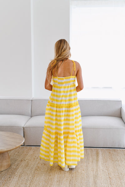 Naomi Striped Midi Dress-Yellow