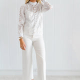 Liona Long Sleeve Butterfly Lace Blouse - White