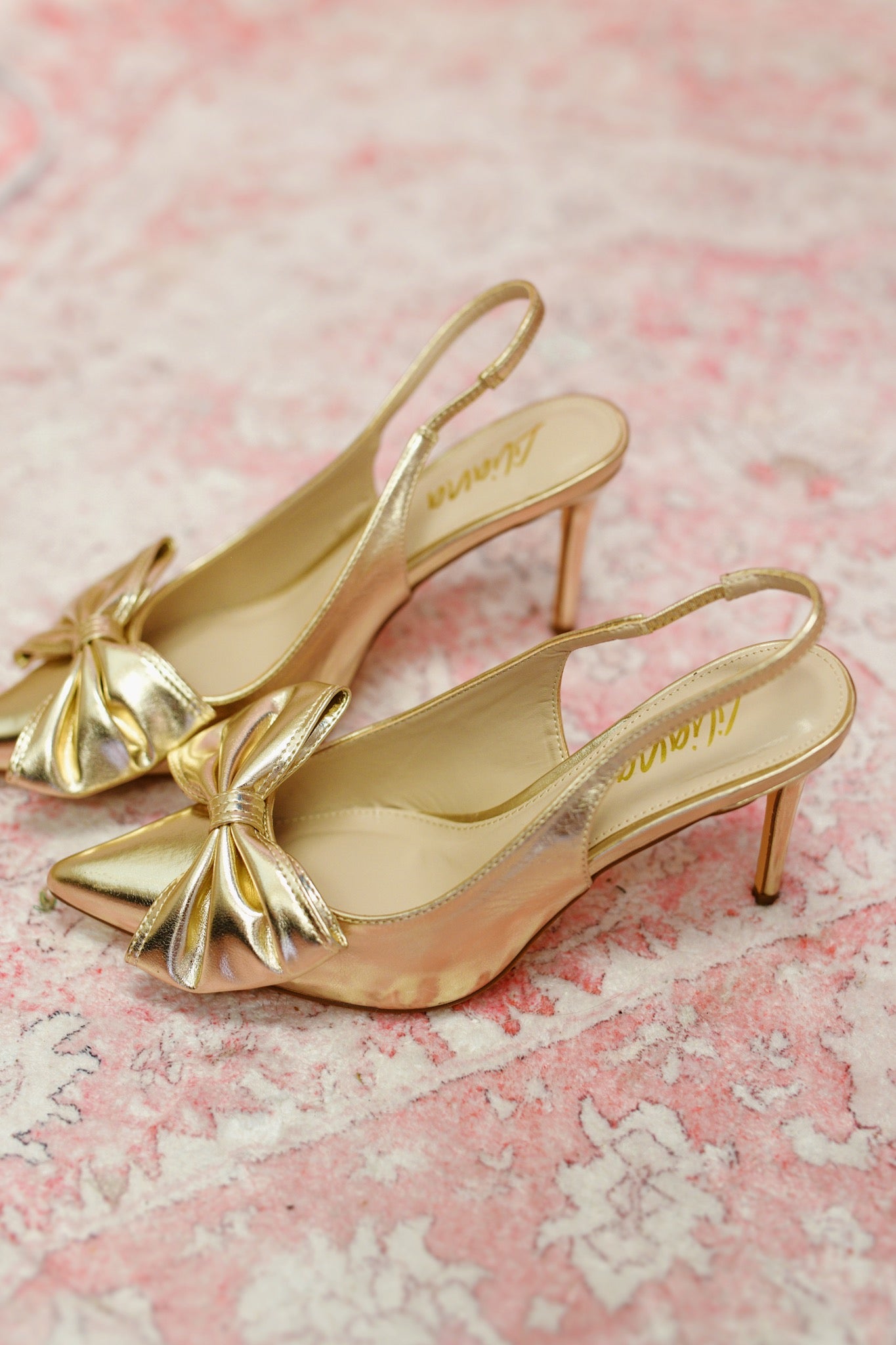 Stella Sling Back Bow Pumps-Gold