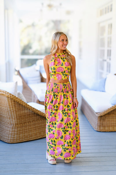 Haven Floral Ruffle Maxi Set - Pink/Yellow