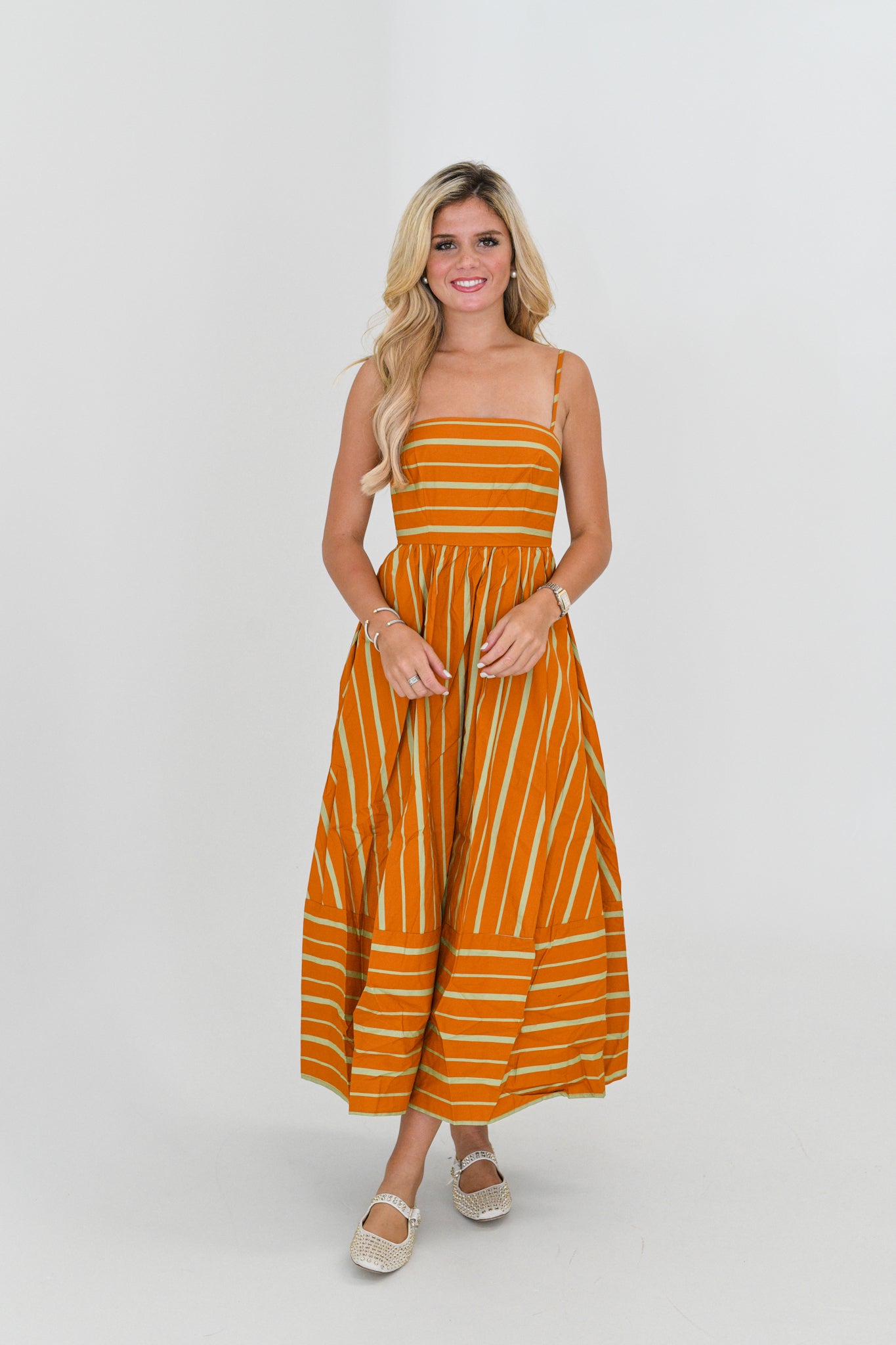 Kristie Striped Midi Dress- Rust