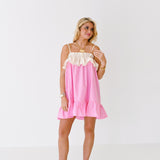 Chloe Babydoll Ruffle Dress-Pink/Cream