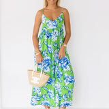 Hannah Floral Midi Dress - Green/White/Blue