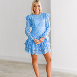 Kimmy Lace Ruffle Long Sleeve Mini Dress-Skyblue