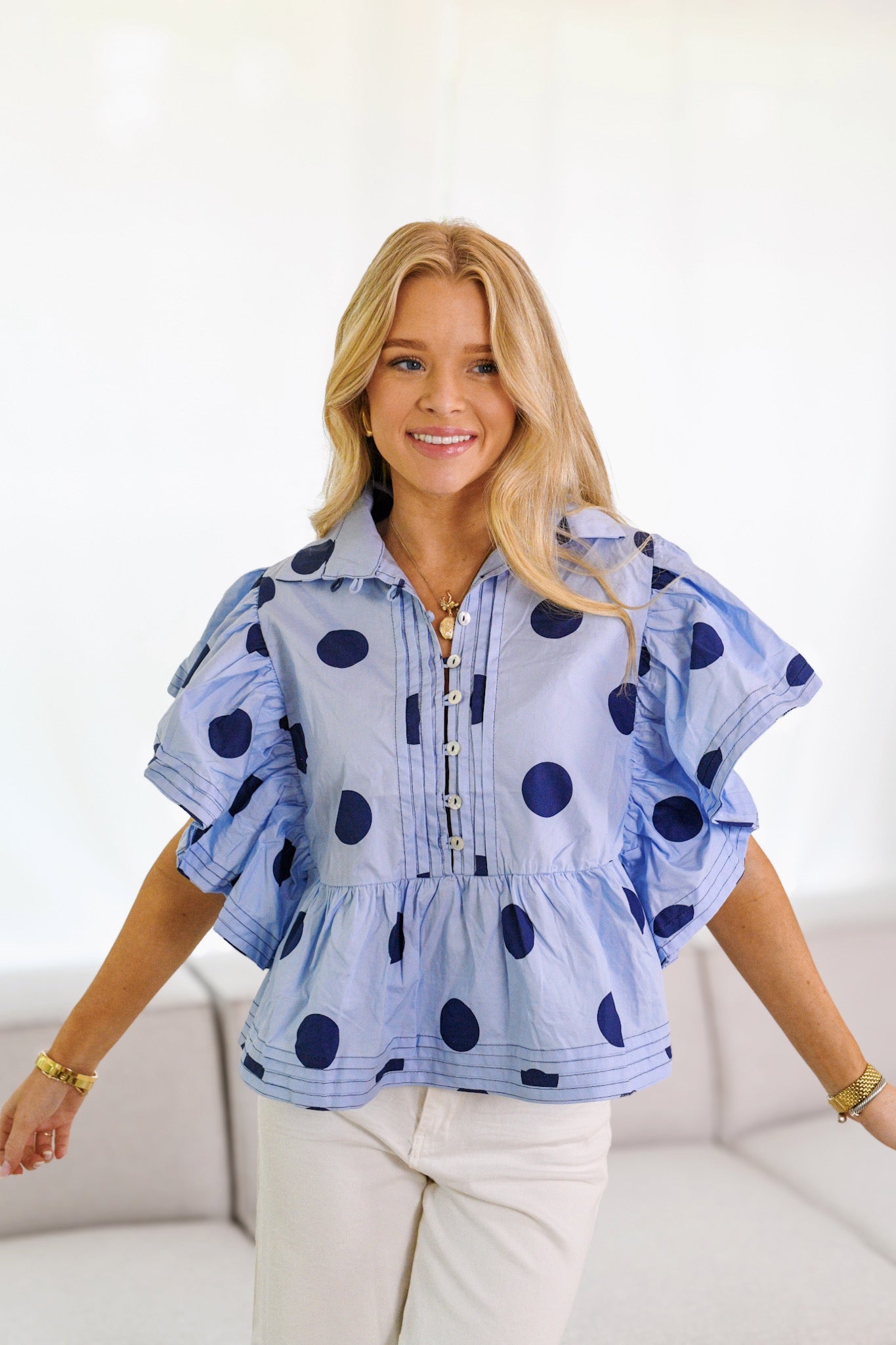 Marilyn Polka Dot Top - Blue/Navy