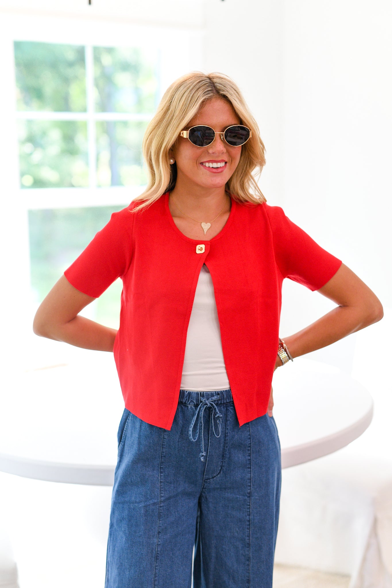 Kennedy Half Cardigan - Red