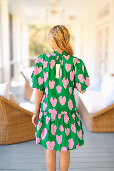 Kennedy Heart Print Mini Dress - Green/Pink