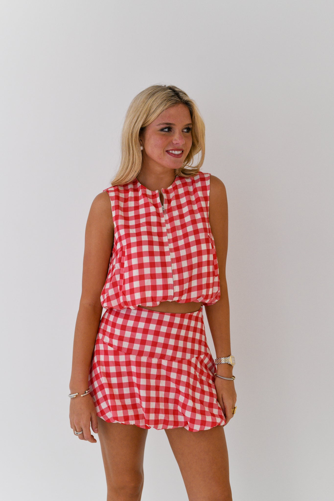 Presley Bubble Gingham Set - Red/White