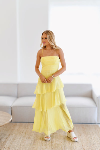 Bailey Ruffle Tiered Maxi Dress-Yellow