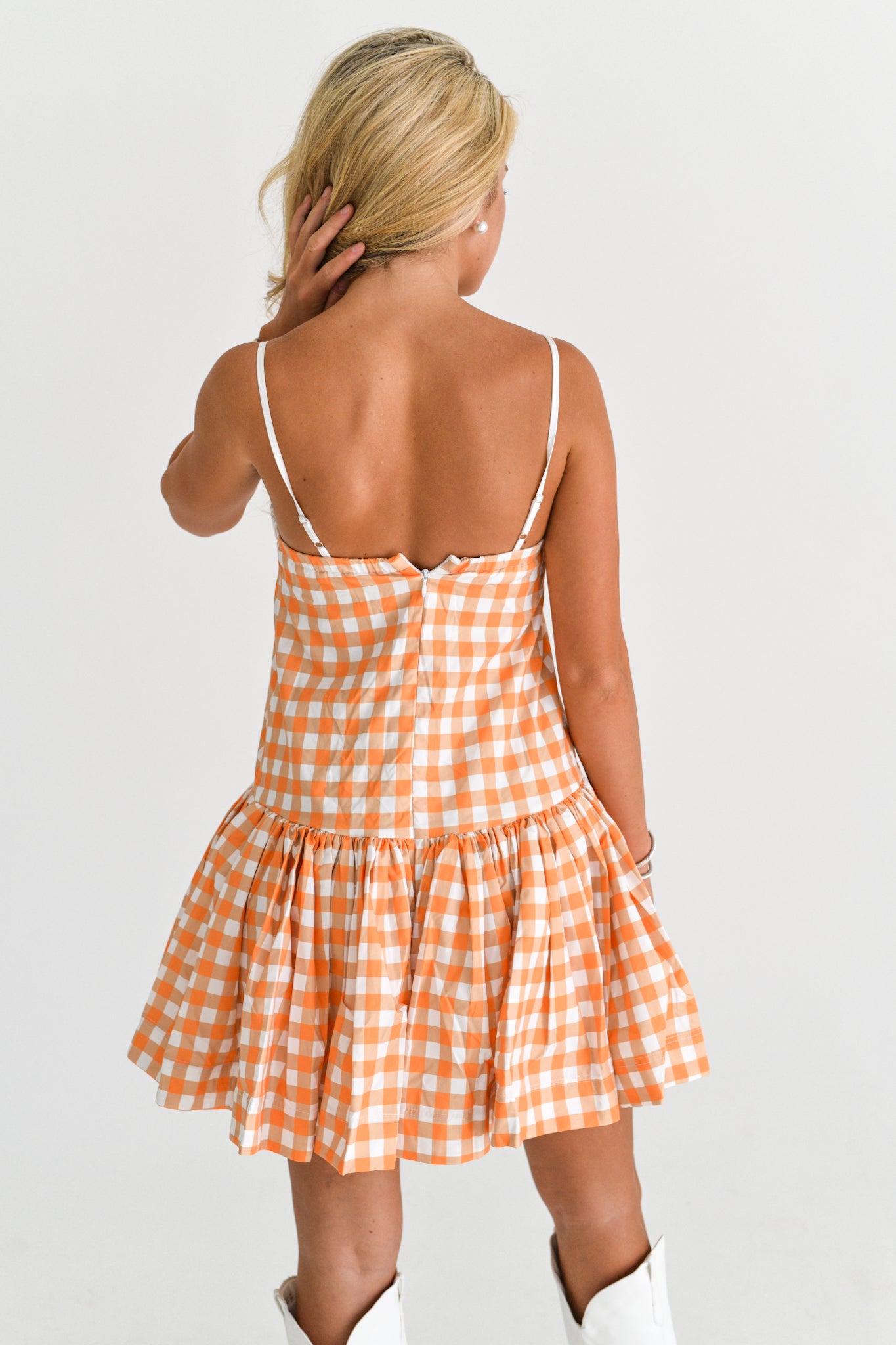 Serena Sweetheart Dress - Orange Gingham